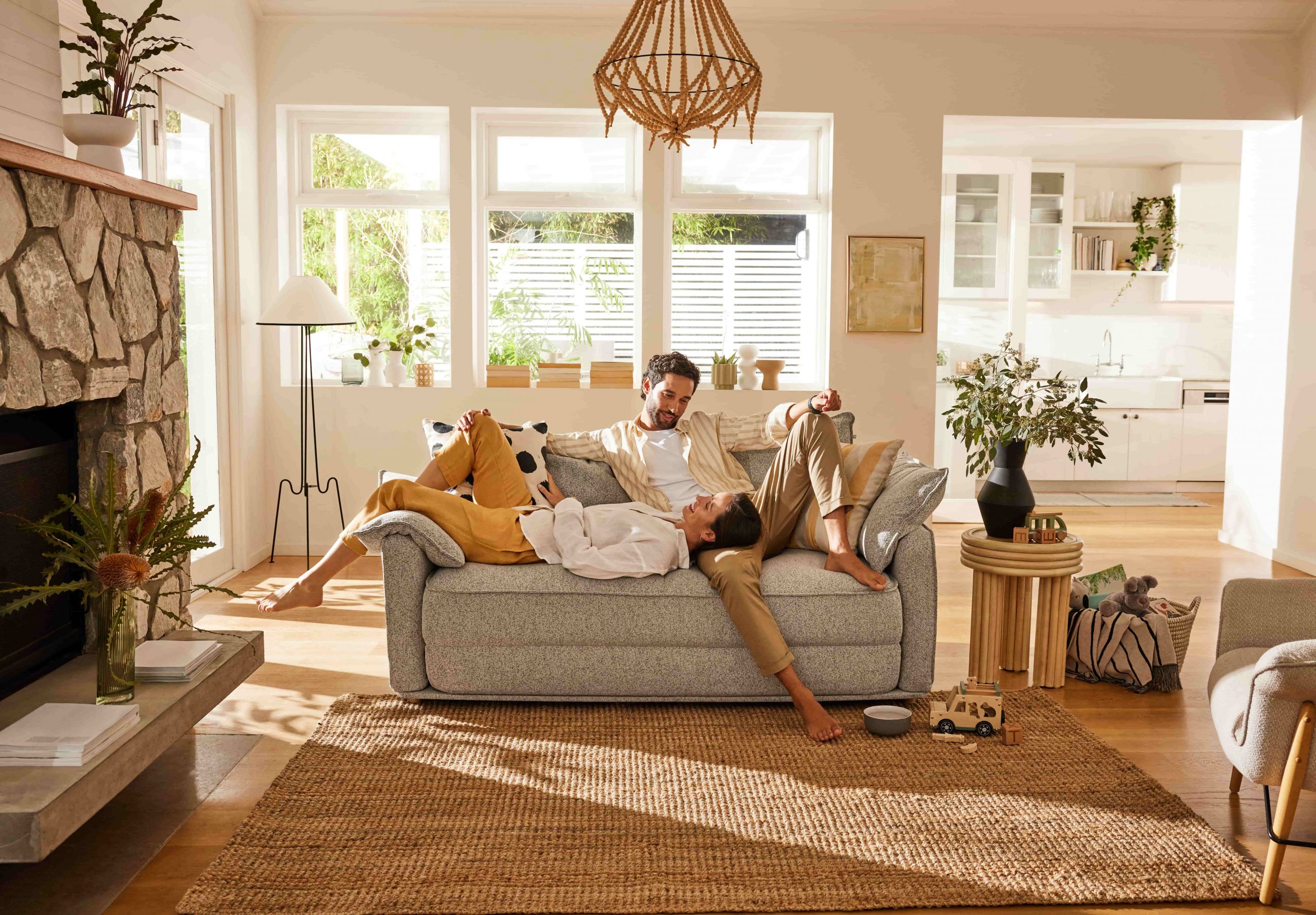 Koala furniture pieces in a bright and clean living room that exudes the coastal Hamptons-style living room look