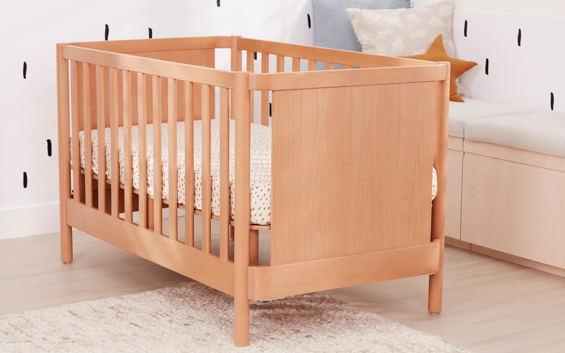 The Joey cot bed by Koala in a beautifully styled bedroom 