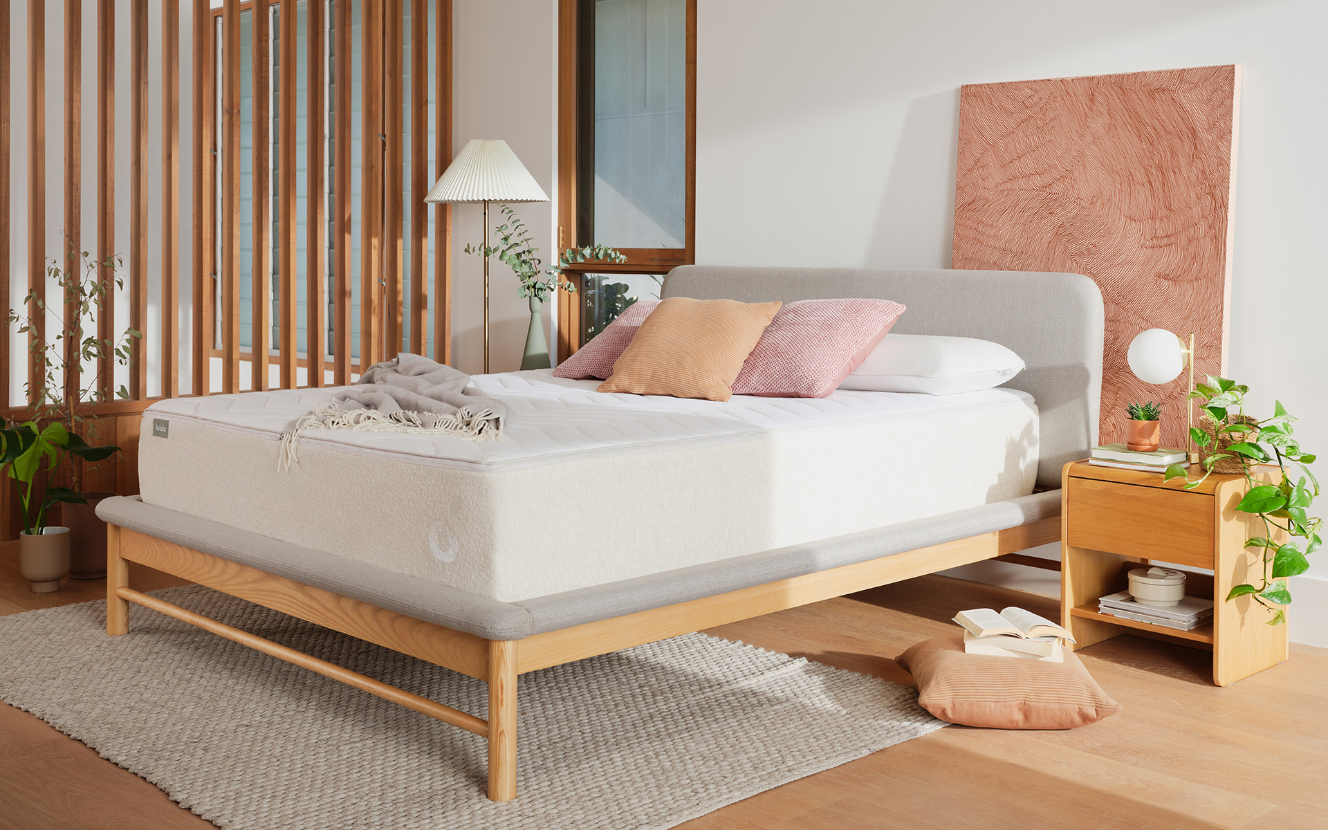  The Koala Calm As Mattress in beautiful bedroom with timber features and beautiful art